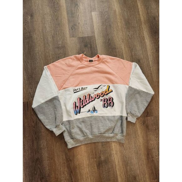 Vtg 1988 Wildwood beach sweatshirt Raglan multicolor graphic print made in USA - Picture 1 of 8